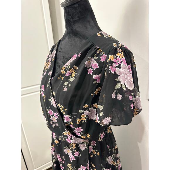 Betsey Johnson Retro V-Neck Floral High Low Dress Size 6 Bold Vintage Chic Party - Picture 5 of 11